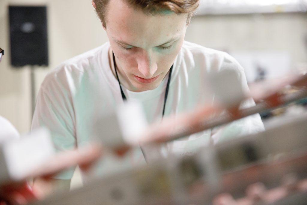 A student works on robotics.