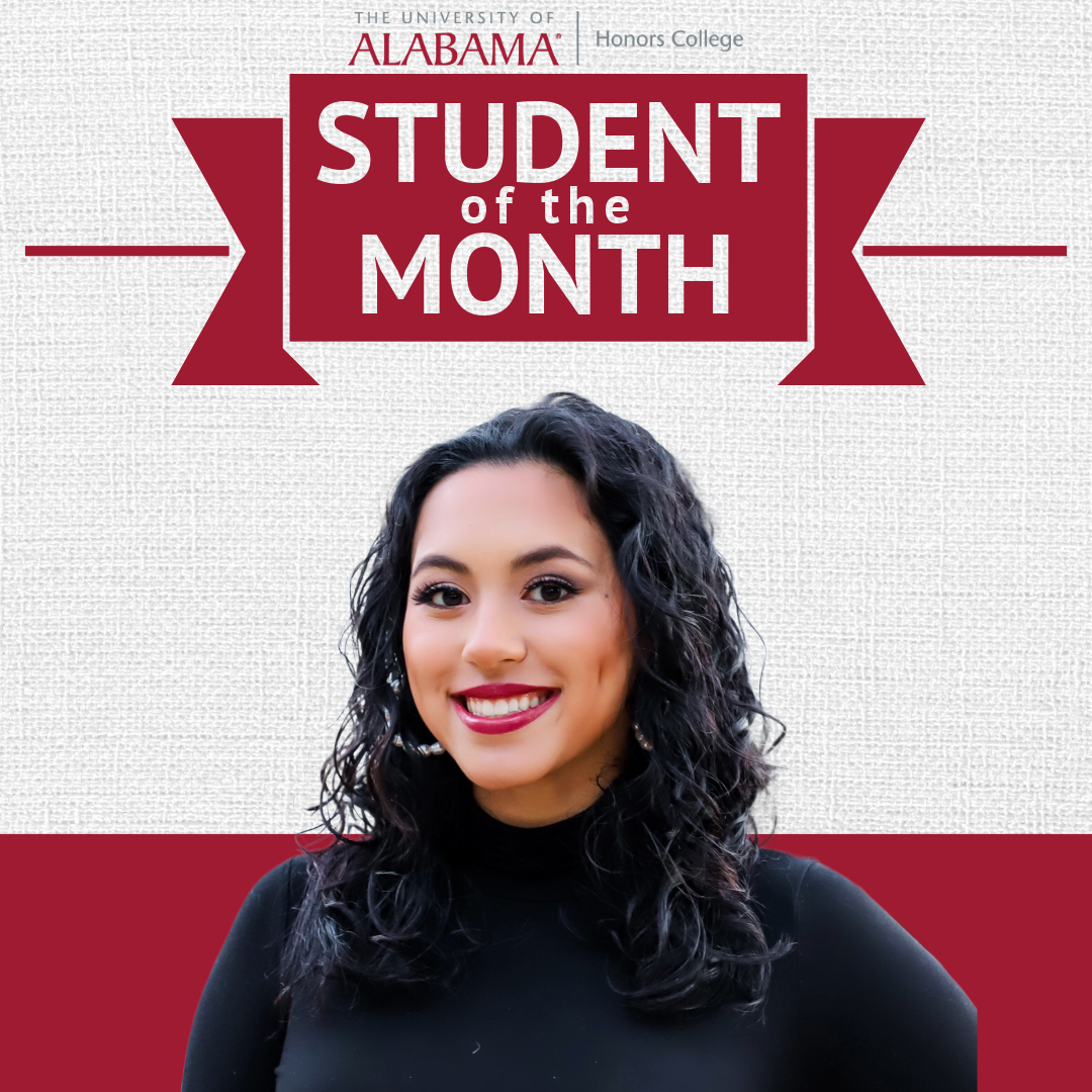 A headshot of Lena Barrido that reads, "Student of the Month," with the Honors College logo.