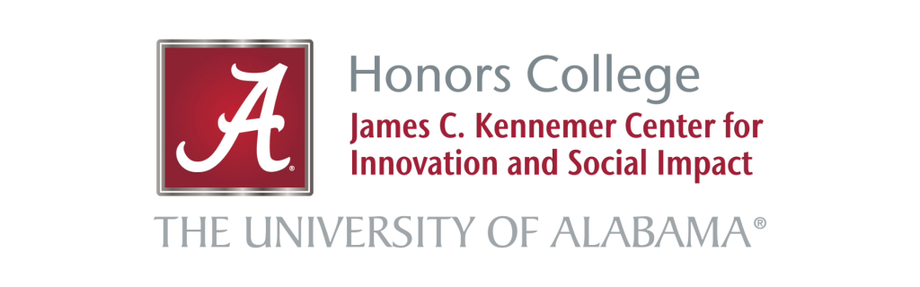 The Capstone "A" Honors College James C. Kennemer Center for Innovation and Social Impact The University of Alabama logo.