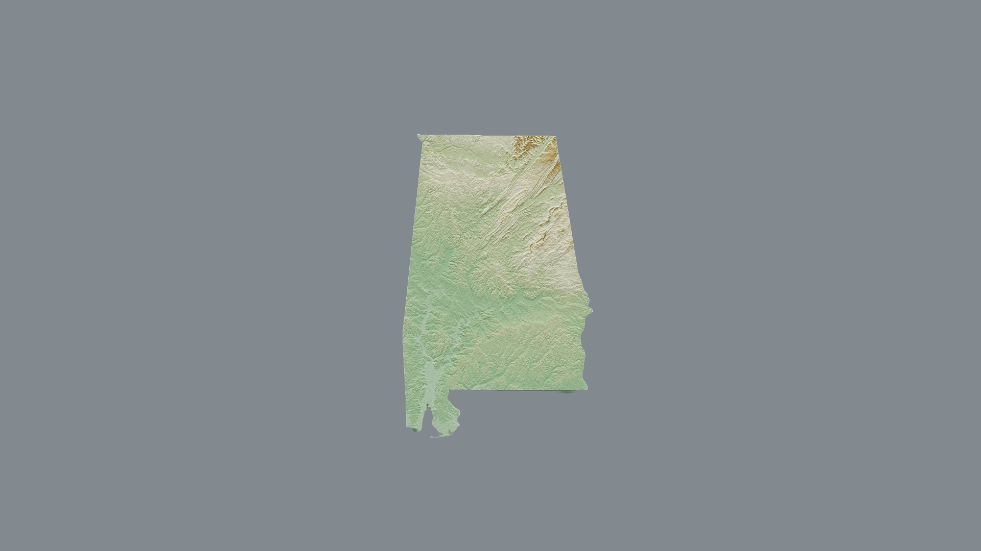 A green map of Alabama with a grey background.