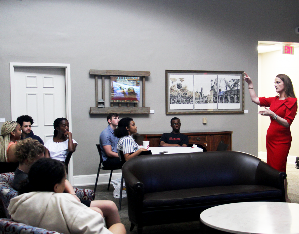 Dean Sippial talking to students